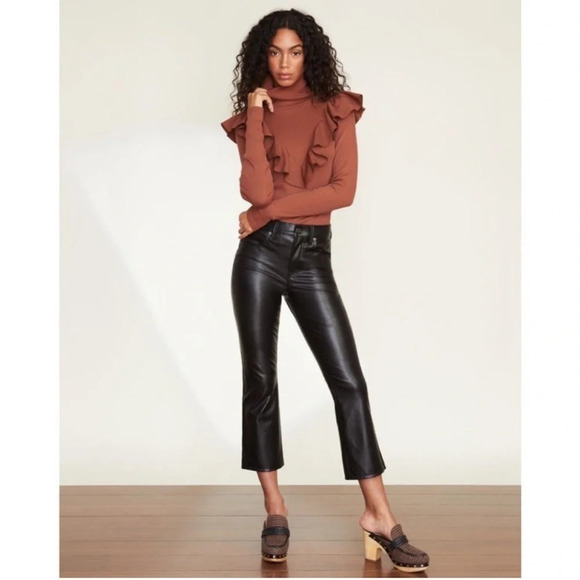 Veronica Beard Avalon Ruffled Turtleneck Top in Nutmeg S Brown Orange - Picture 1 of 13